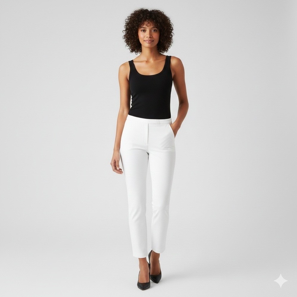 SPANX Women White Stretch Twill Slim-Fit Ankle Pants Size M